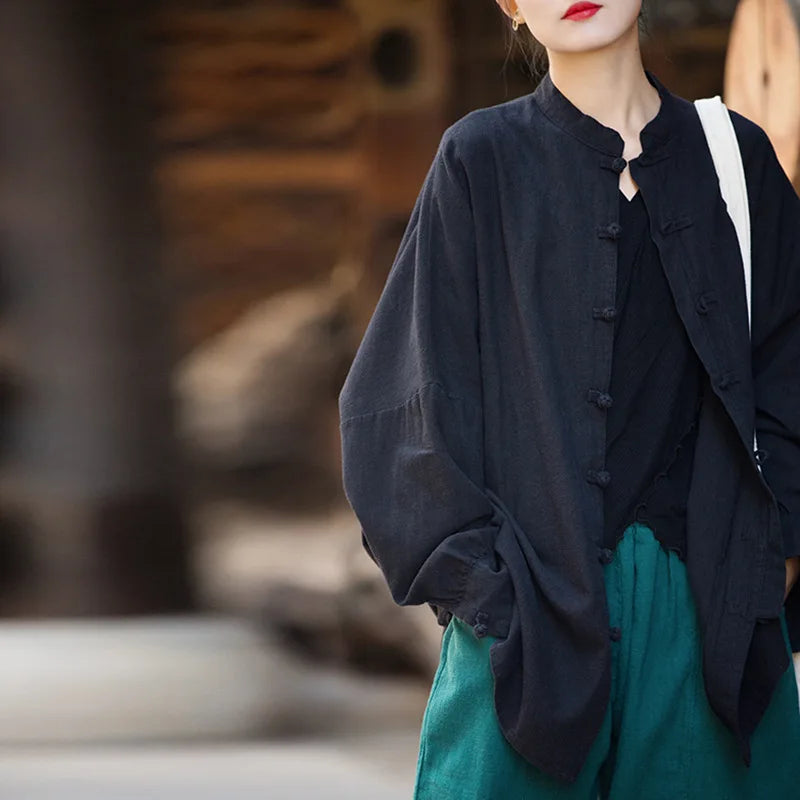 Fashion Cotton Linen Women's Stand Collar Jacket, Multi Colours