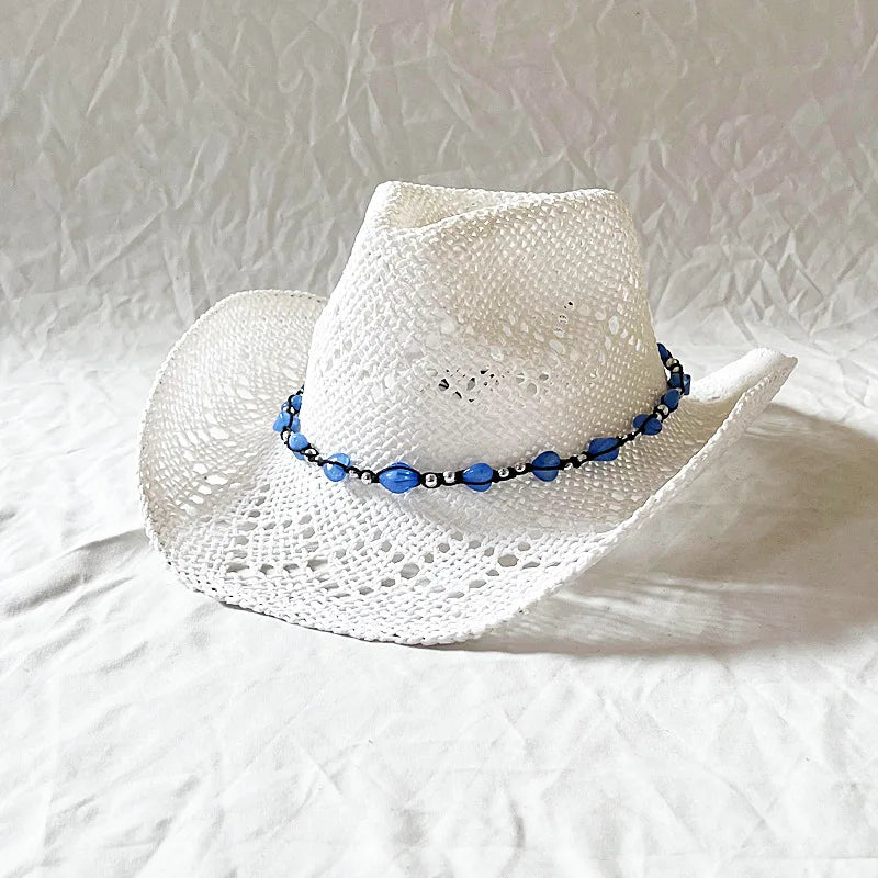 Women's Openwork Woven Cowboy Hat, Multicolours