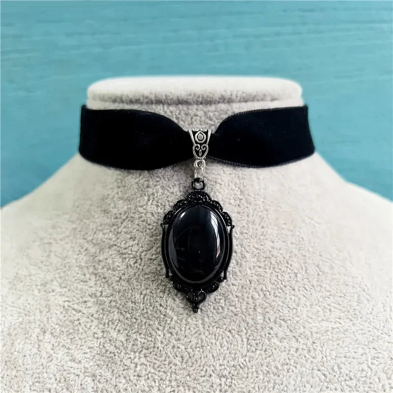 Dark Cross Gothic Vampire Cameo Pendant, Velvet Choker Necklace, Multi Designs