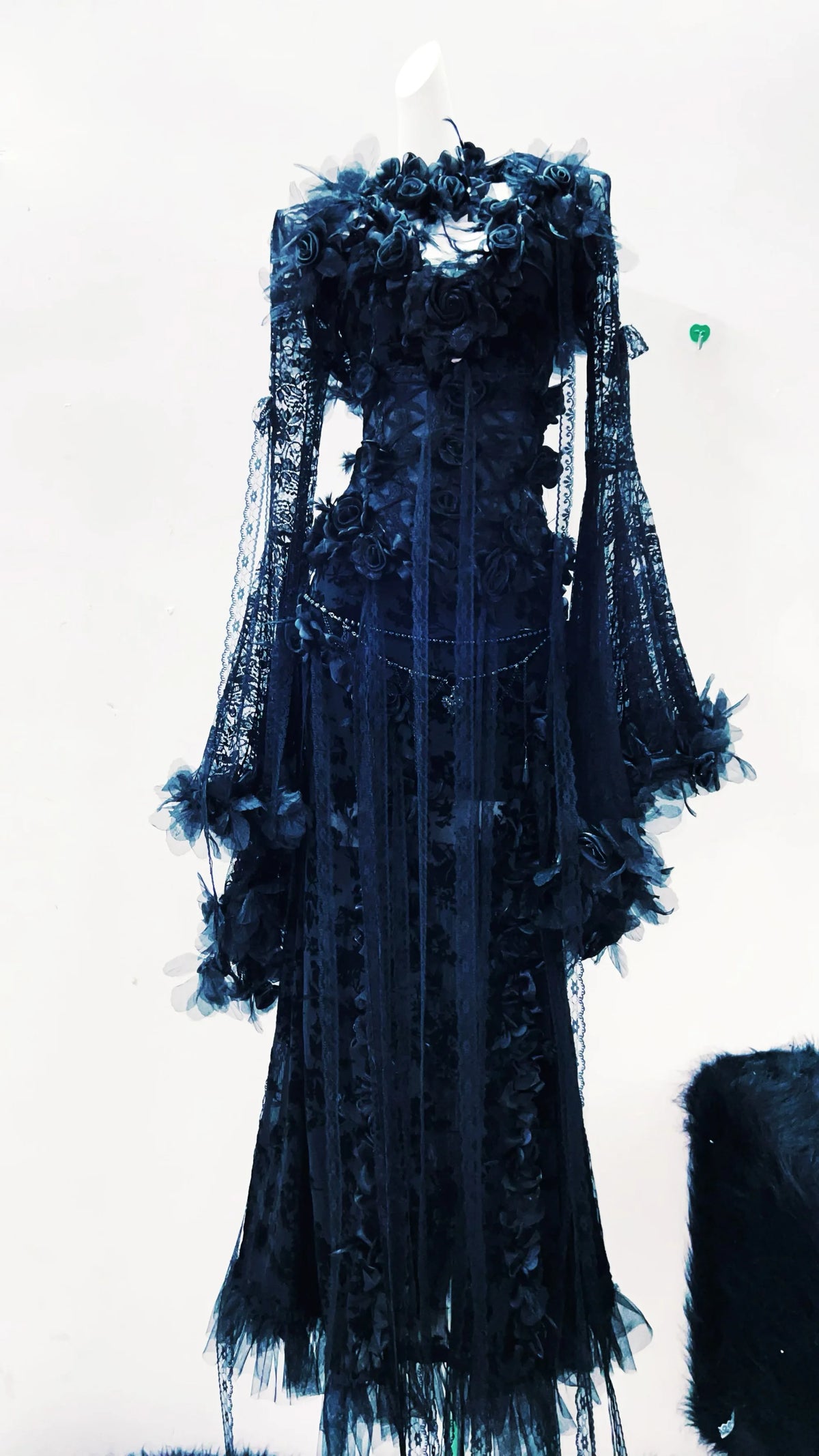 Dark Cross Romantic Goth Vintage Lace Evening Dress with Floral Appliques