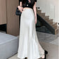 Vireous Satin Women's Long Skirt, Side Lace Patchwork