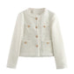 Vireous Round-Neck Simple Tweed Jacket, Multi Colours