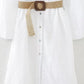 Vireous French Country-Style Pure Cotton White Midi Dress