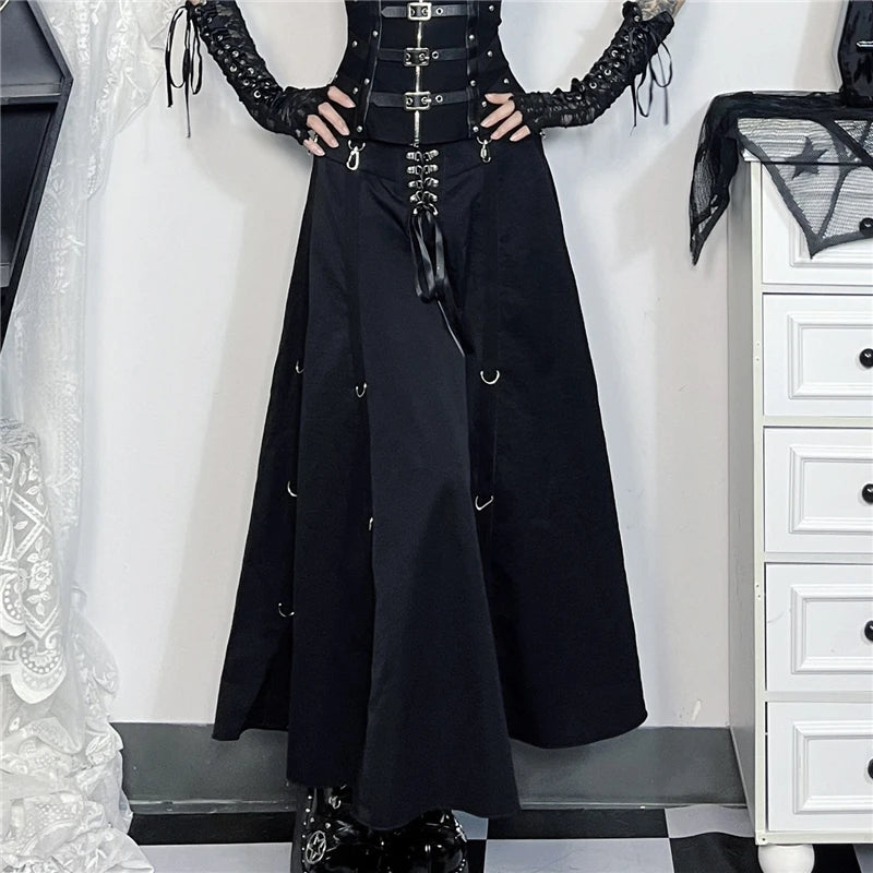 Dark Cross Alt-Grunge High Waist Simple Skirt with Hook-Up Feature