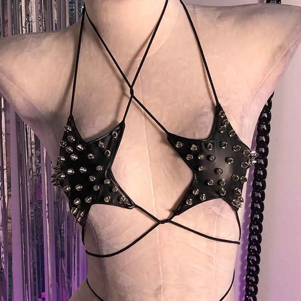 Gothic Crop Top with Spikes, Punk Rave Festival Bra, Multi Designs