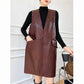 Women's Classic Genuine Leather Smock Dress, Outerwear in Wine Red