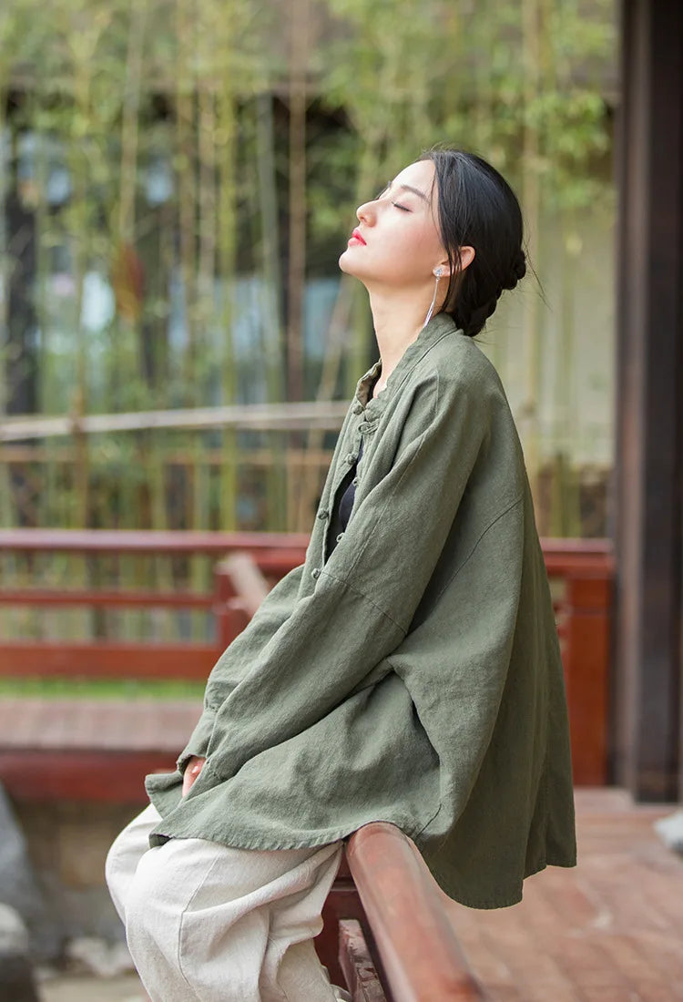 Fashion Cotton Linen Women's Stand Collar Jacket, Multi Colours