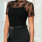 Dark Cross Black Lace Top with Elastic Mesh, Layering Short Sleeves