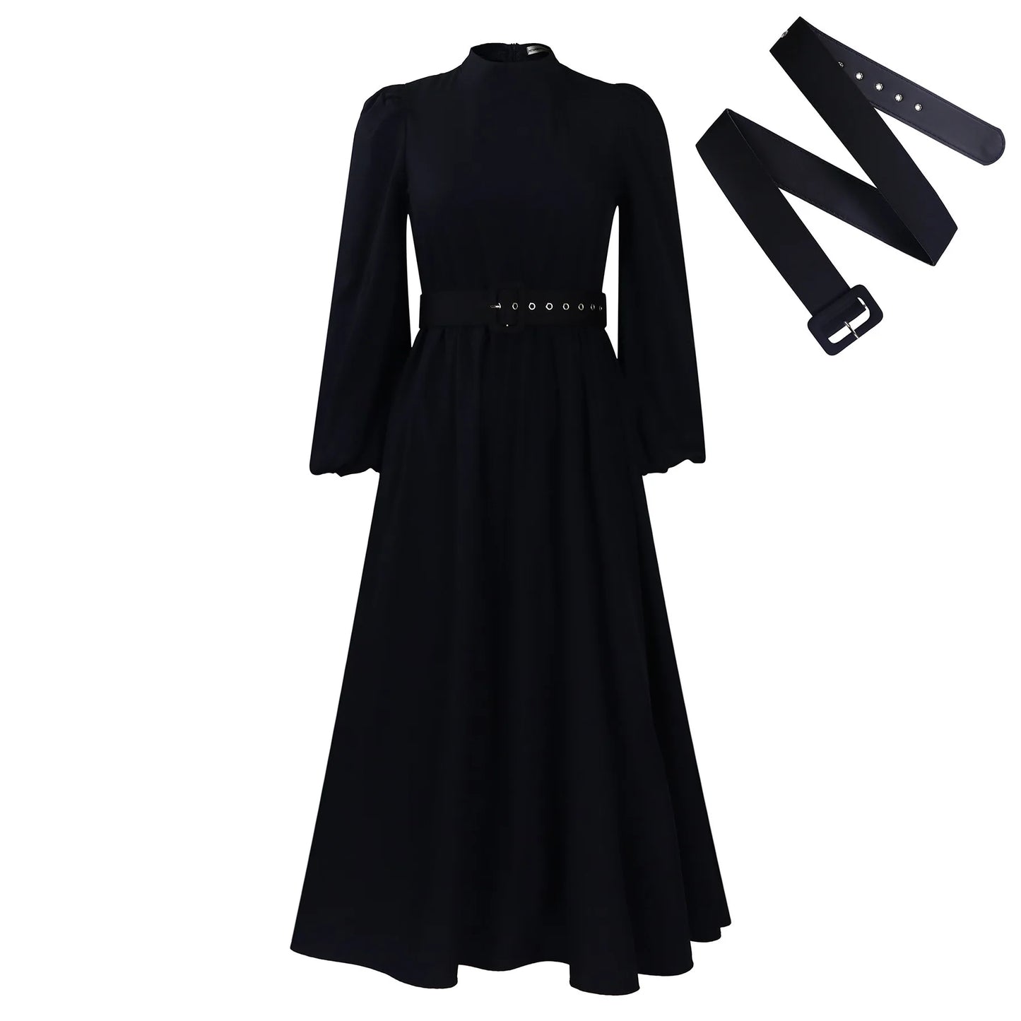 Vireous Elegant High-Neck Bubble Sleeve Midi Dress, Popping Colours
