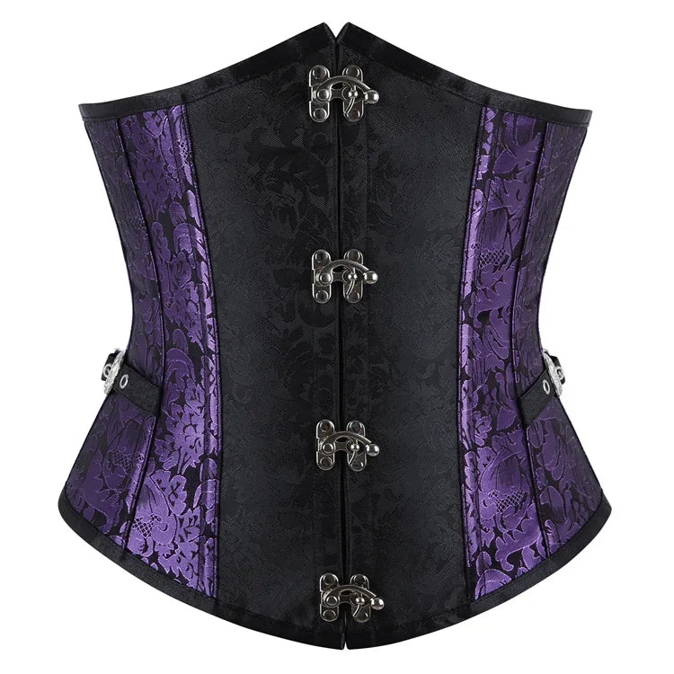 Faux Leather Underbust Corset, Goth Burlesque Corset with Embroidery, Plus Sizes