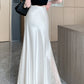 Vireous Satin Women's Long Skirt, Side Lace Patchwork