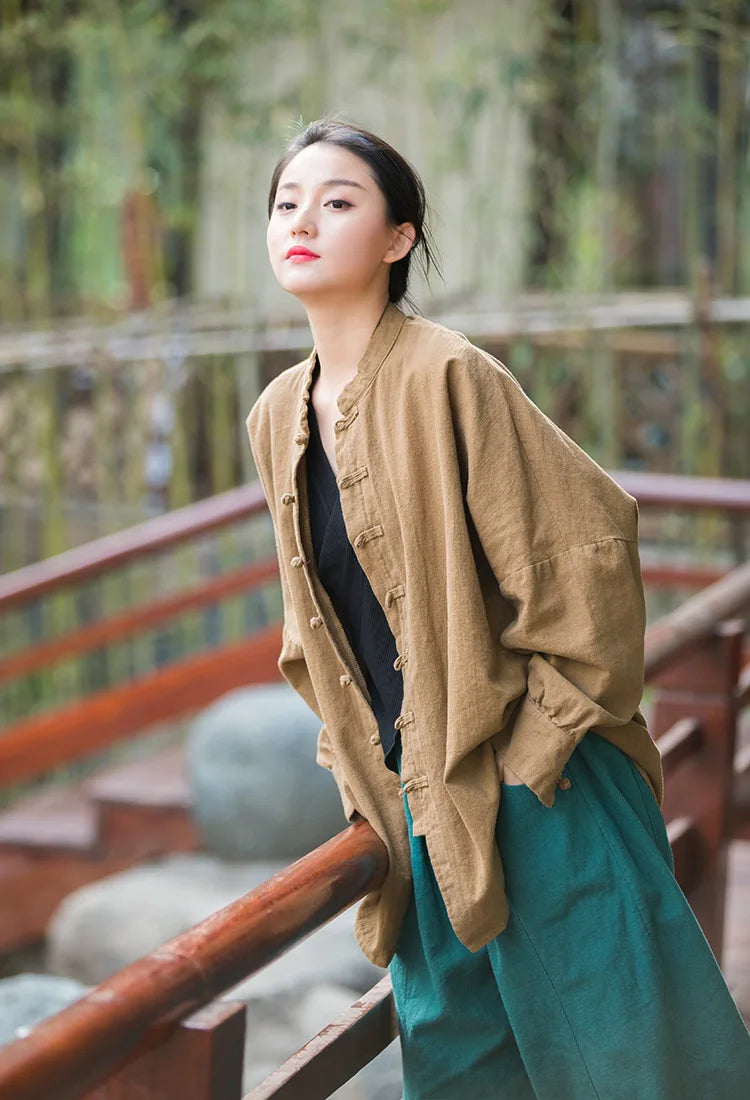 Fashion Cotton Linen Women's Stand Collar Jacket, Multi Colours
