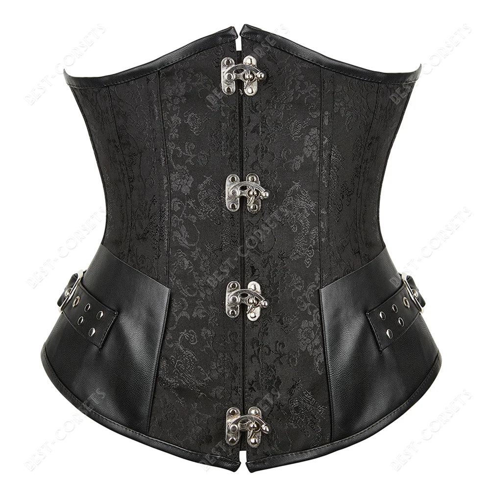 Women's Steampunk Faux-Leather Underbust Corset in Brown