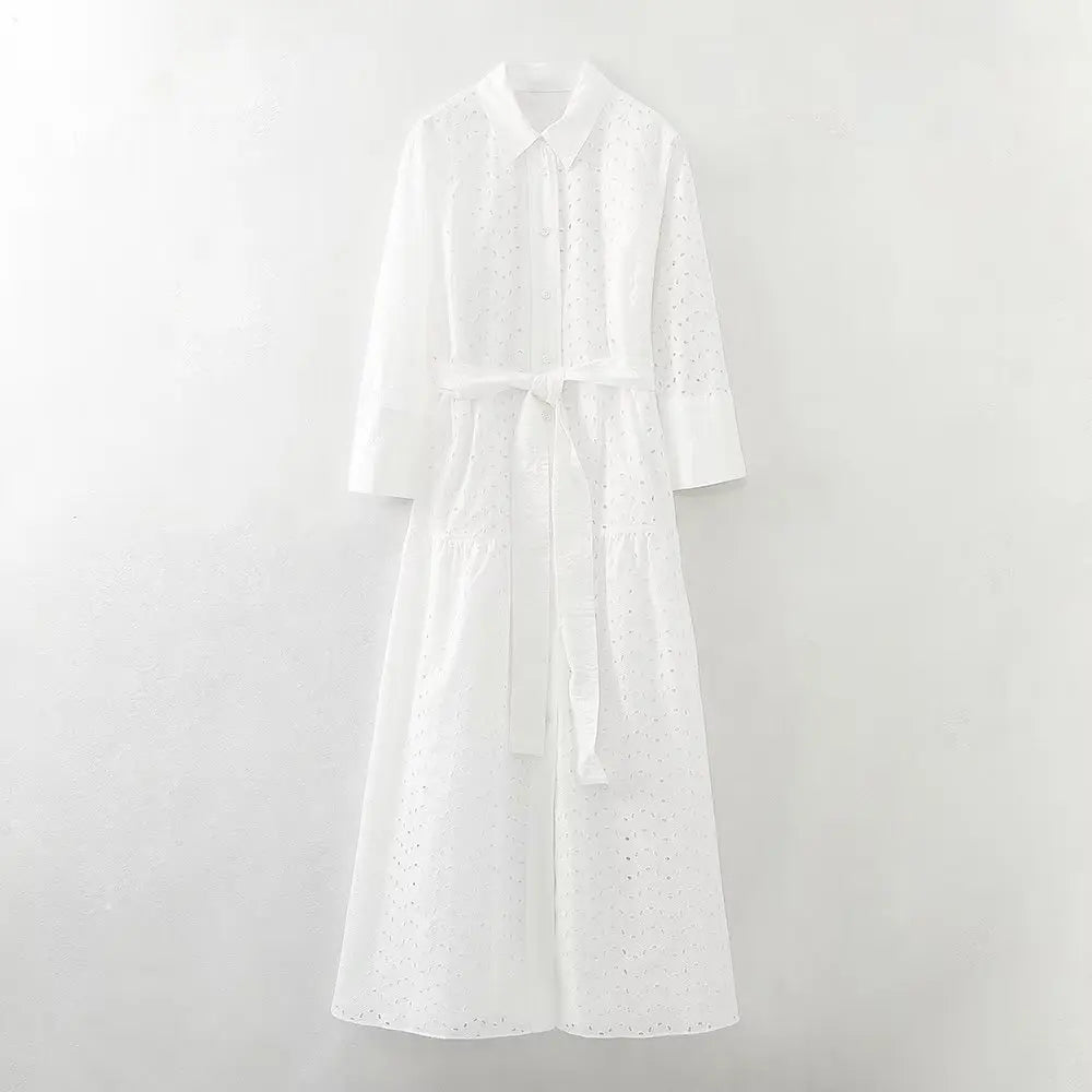 Vireous Cotton Embroidery Classic French Country-Style Dress