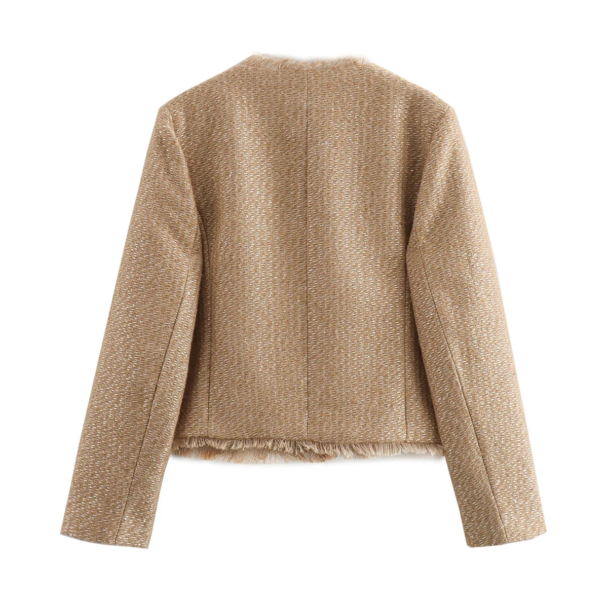 Vireous Round-Neck Simple Tweed Jacket, Multi Colours