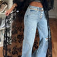 Vireous Lace Floral Extra-Long Shirt Top, High Neck Overwear