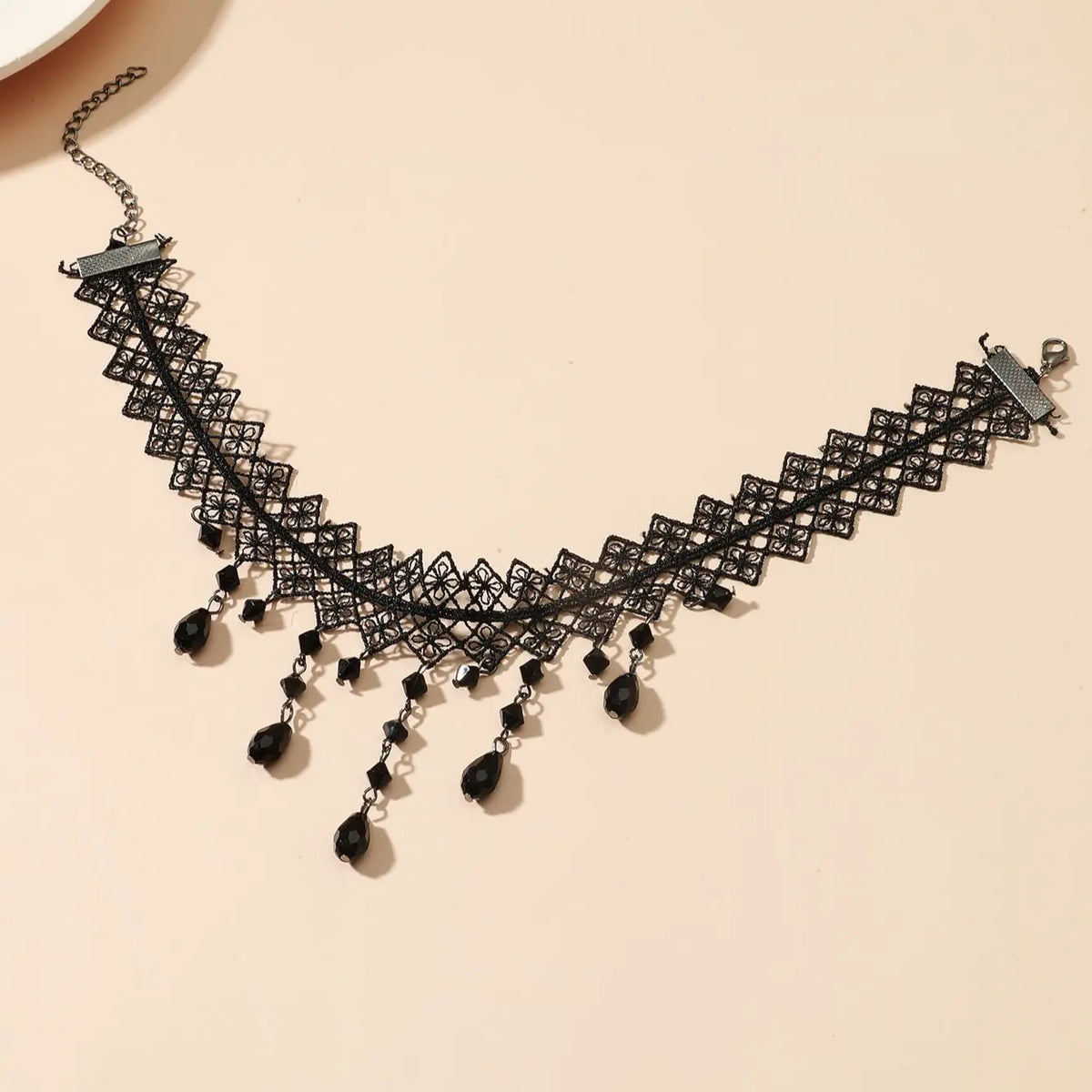 Dark Cross Black Crystal Lace Choker Necklace