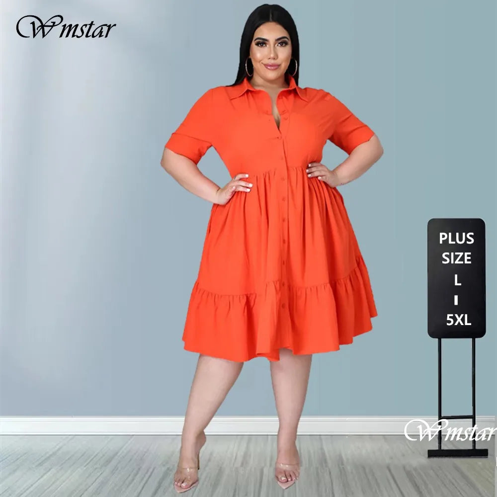 Classic Elegant Shirt Dress, Flounced Waist, Plus Sizes