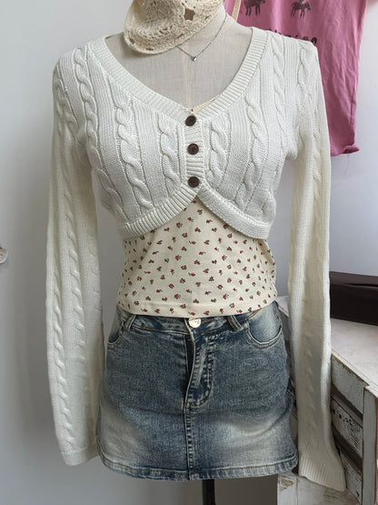Vireous Cable-Knit Cropped Sweater, Multicolours