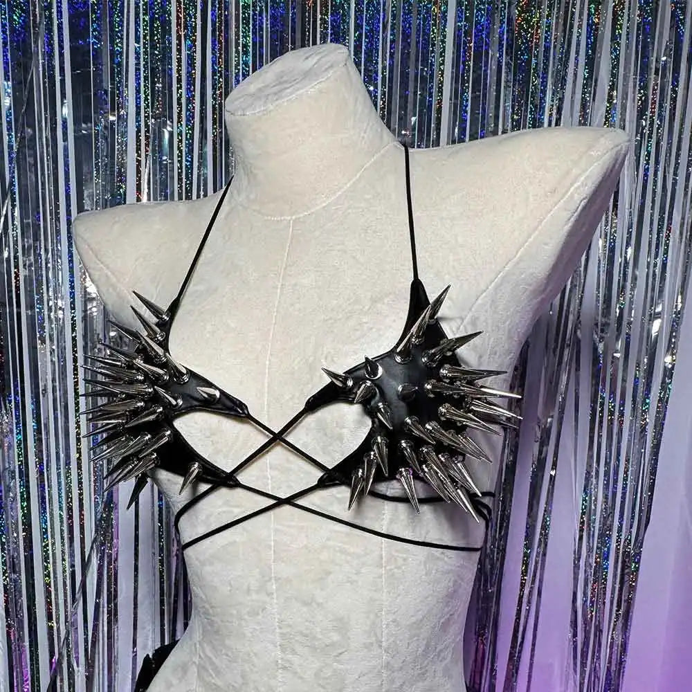Gothic Crop Top with Spikes, Punk Rave Festival Bra, Multi Designs