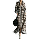 Vireous Bold Gingham Long Dress, Vacation Dress with Pockets