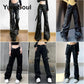 Goth Women's Flared Pants with Black Lace, Embroidery, Multi Designs
