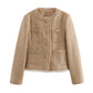 Vireous Round-Neck Simple Tweed Jacket, Multi Colours