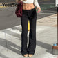 Goth Women's Flared Pants with Black Lace, Embroidery, Multi Designs