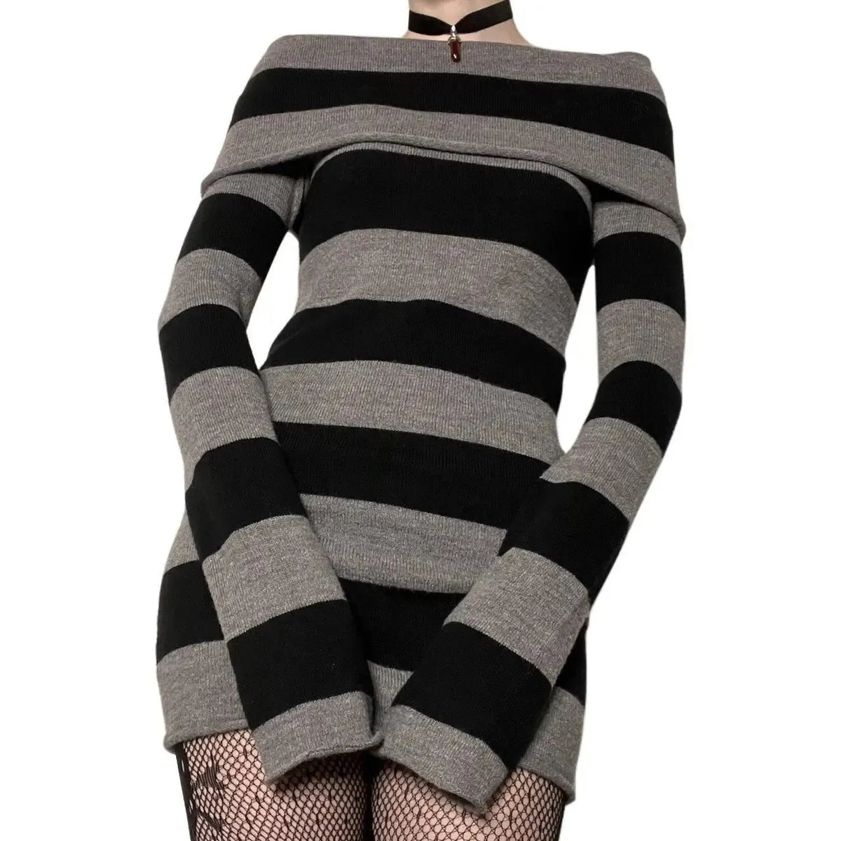 Women's Striped Knitted Mini Bodycon Dress