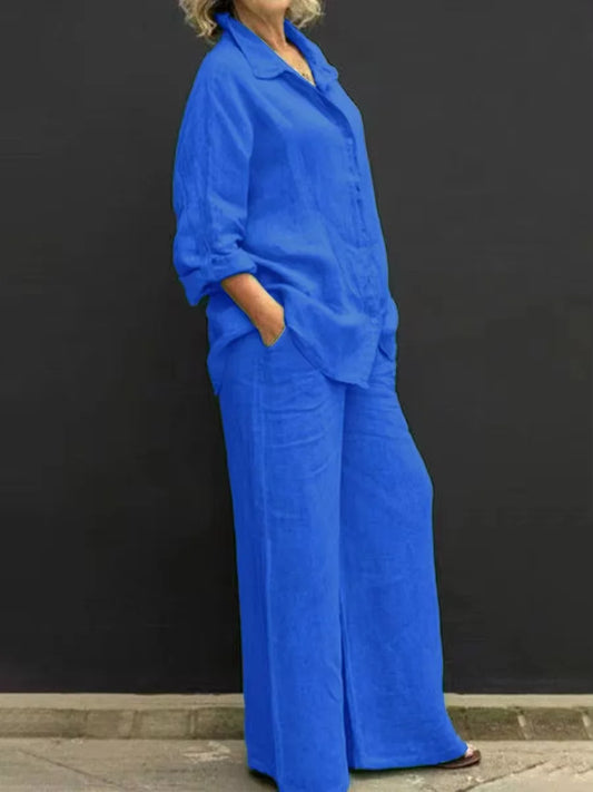 Vireous Cotton Linen Lapel-Collar Women's Two-Piece Suit, Multi Colours