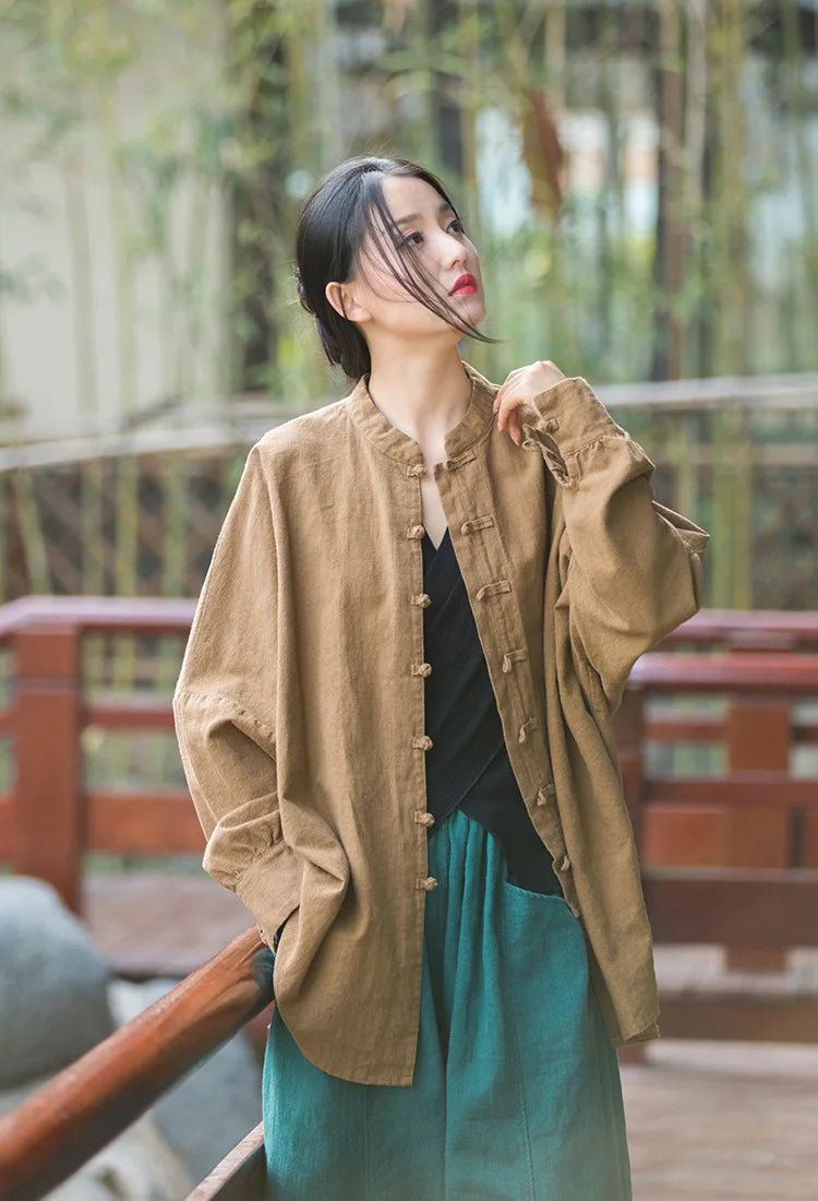 Fashion Cotton Linen Women's Stand Collar Jacket, Multi Colours