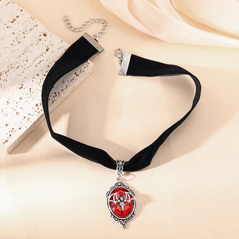 Dark Cross Gothic Vampire Cameo Pendant, Velvet Choker Necklace, Multi Designs