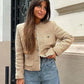 Vireous Round-Neck Simple Tweed Jacket, Multi Colours