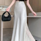 Vireous Satin Women's Long Skirt, Side Lace Patchwork