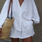 Cotton Linen Women's Two-Piece Summer Shorts Set, Plus Sizes