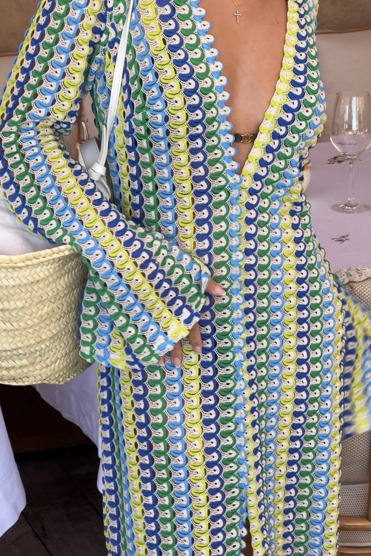 Vireous Crochet Colourful Women's Stripe Maxi Dress