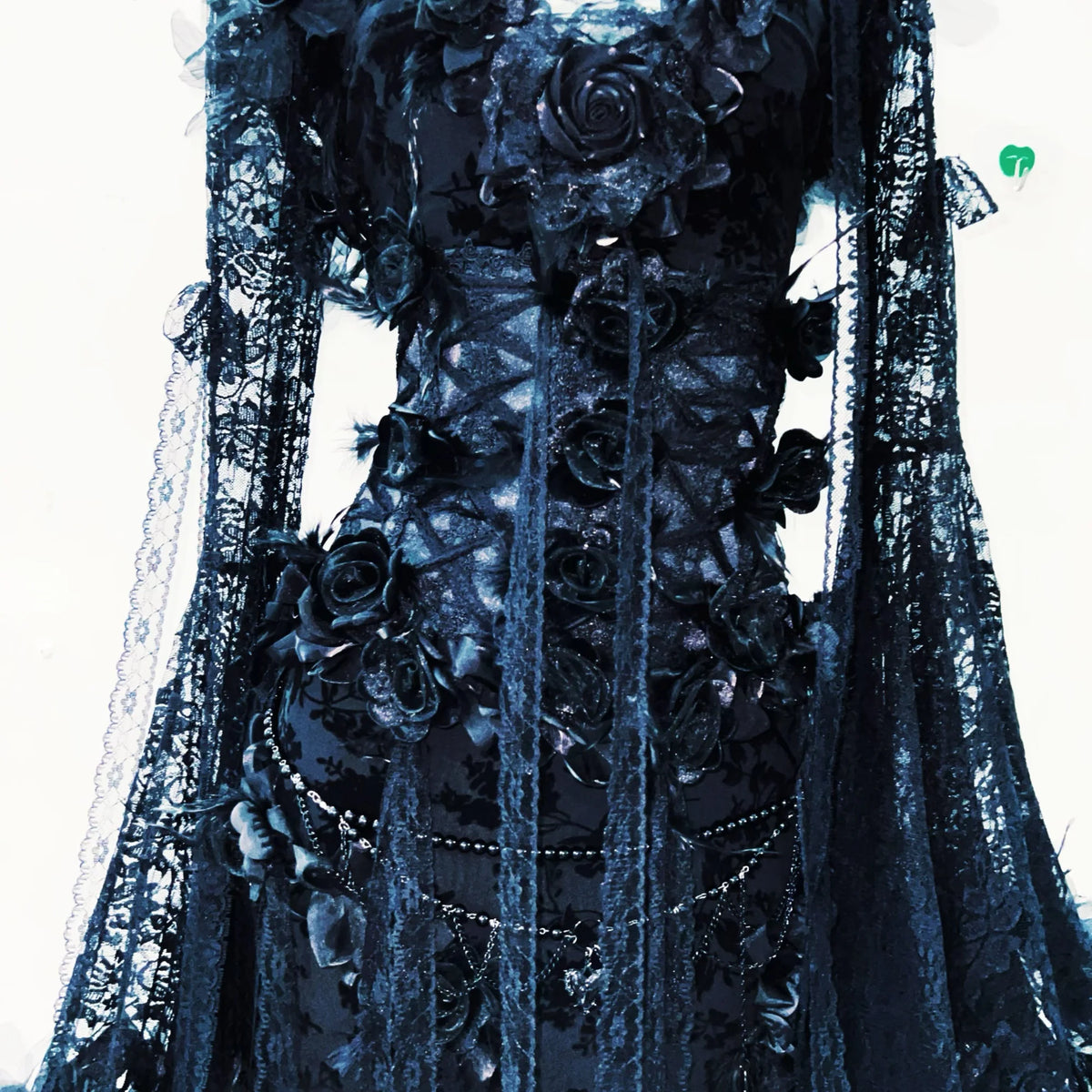 Dark Cross Romantic Goth Vintage Lace Evening Dress with Floral Appliques
