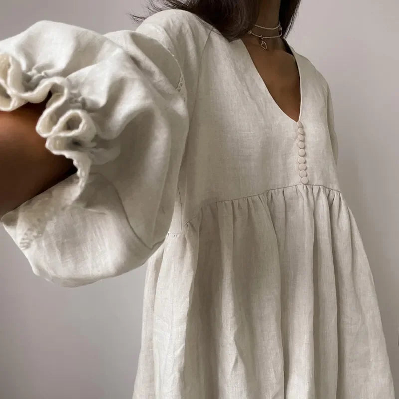 Summer Cotton Linen French-Style Loose Fashion Dress