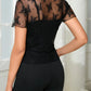 Dark Cross Black Lace Top with Elastic Mesh, Layering Short Sleeves