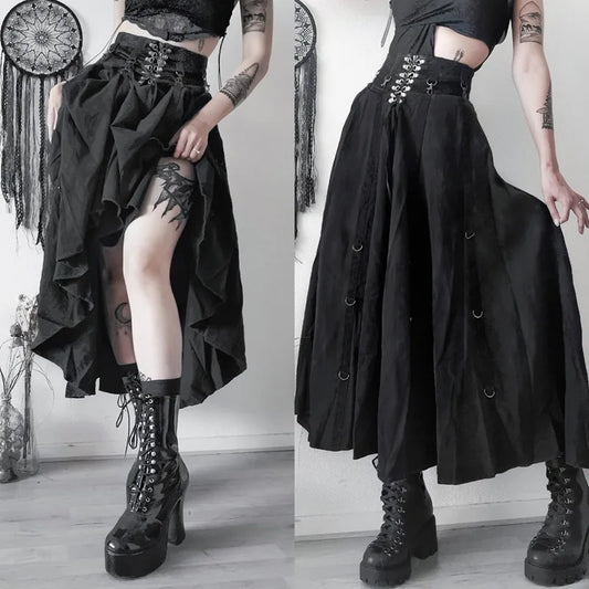 Dark Cross Alt-Grunge High Waist Simple Skirt with Hook-Up Feature