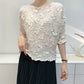 Miyake Embroidered Hand-Pleated Women's Round-Neck Top