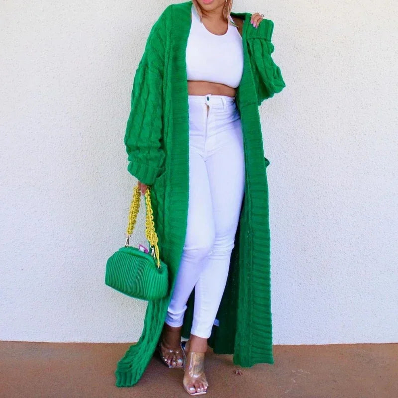 Vireous Very Long Cardigan, Women's Cable Knit Jacket, Multicolours