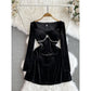 Vireous French-Style Vintage Black Velvet Dress