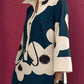Abstract Floral Print Elegant High-Collar Mini Dress