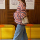 Women's Striped Knitted Coat, Soft Outerwear in Pink or Green
