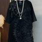 Loose Summer Glam Feather Short-Sleeve Women's Short Dress