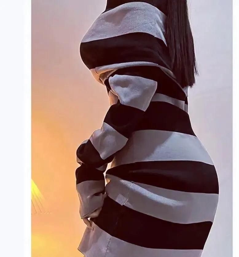 Women's Striped Knitted Mini Bodycon Dress