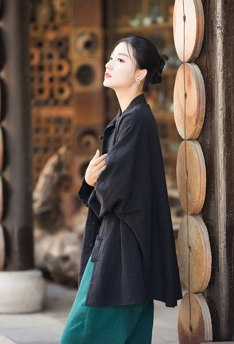 Fashion Cotton Linen Women's Stand Collar Jacket, Multi Colours