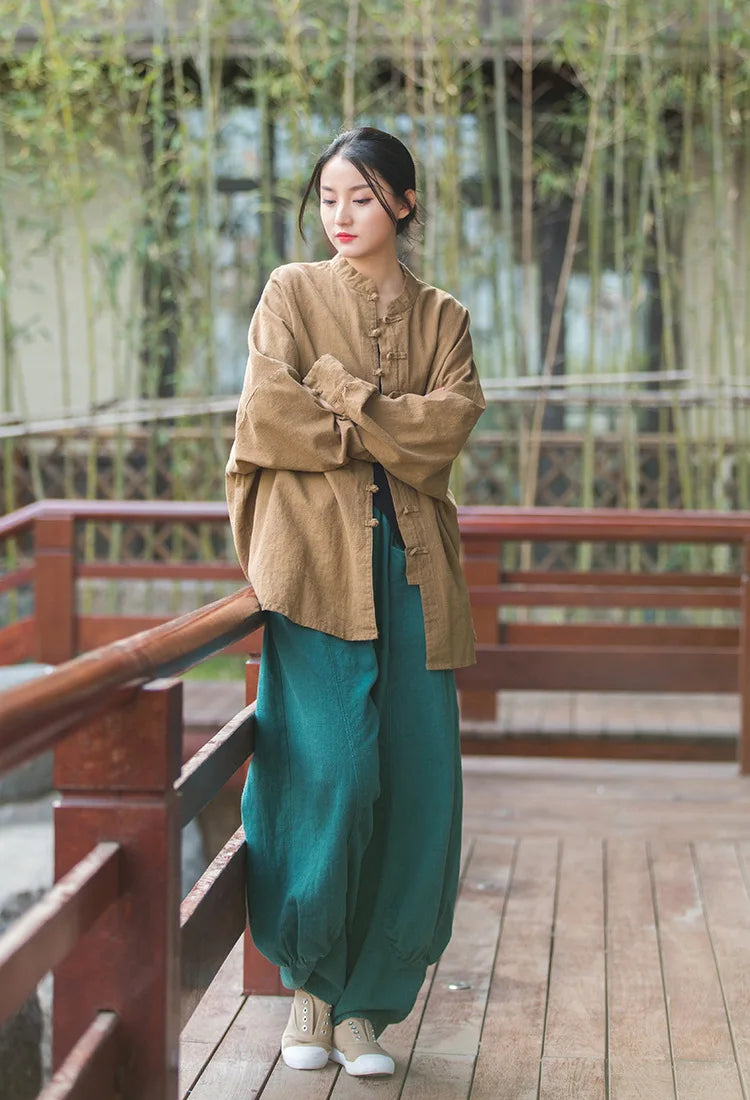 Fashion Cotton Linen Women's Stand Collar Jacket, Multi Colours