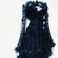Dark Cross Romantic Goth Vintage Lace Evening Dress with Floral Appliques